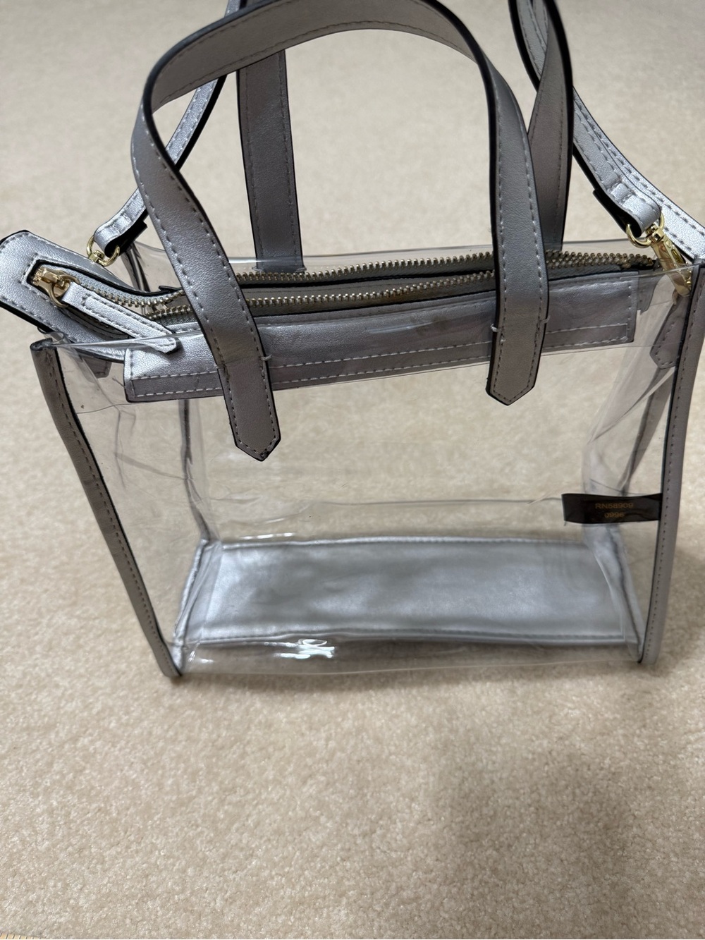 Clear Tote handbag with Silver Trim - Transparent Women’s Handbag, Stadium Bag